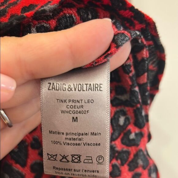 Zadig & Voltaire Black and Red Leopard Print V-Neck Blouse, Size Medium - Picture 6 of 10